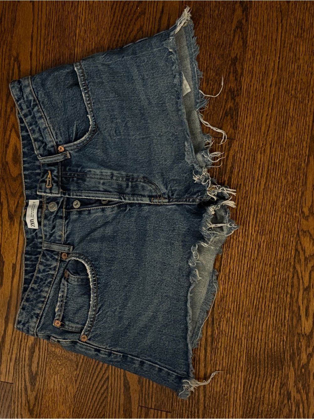 Zara Indigo Denim Frayed Cutoff Shorts